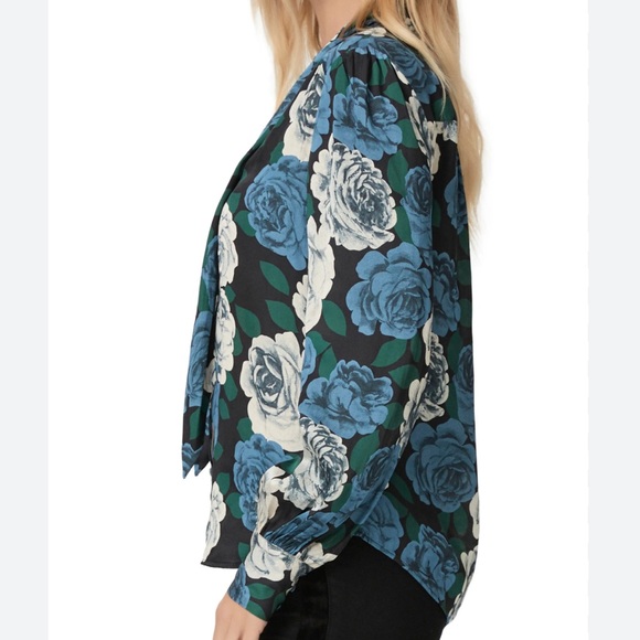 New Paige x Anthropologie Cleobelle Scarf Lg Blue Black Floral Silky Buttondown - Picture 5 of 14